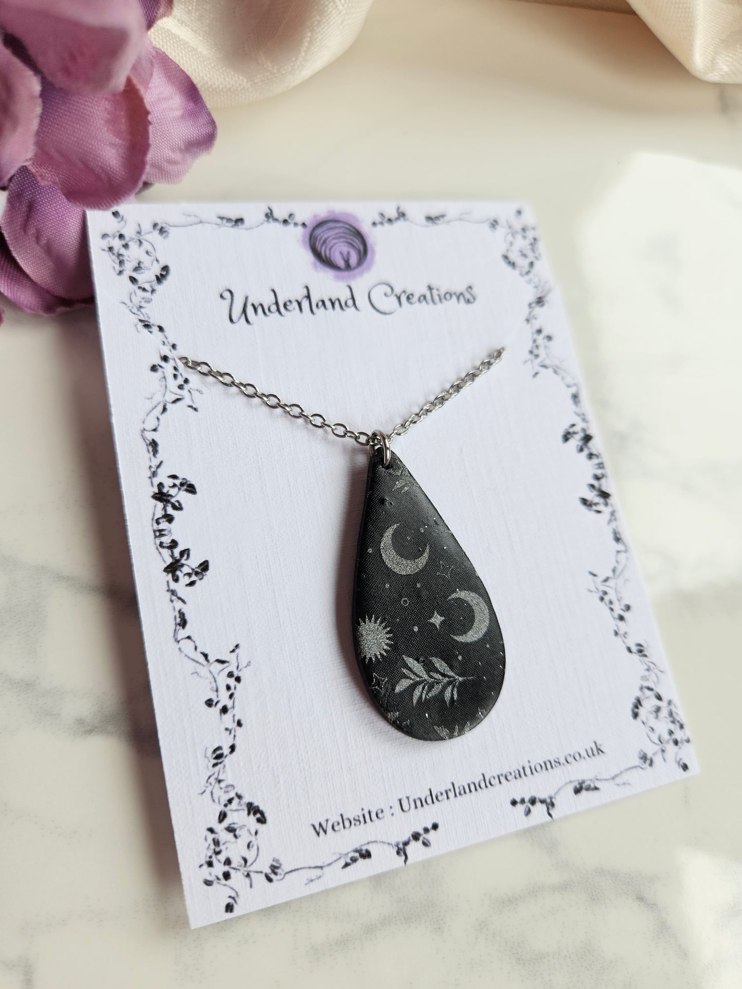 Celestial Droplet Necklace in Black Sparkles