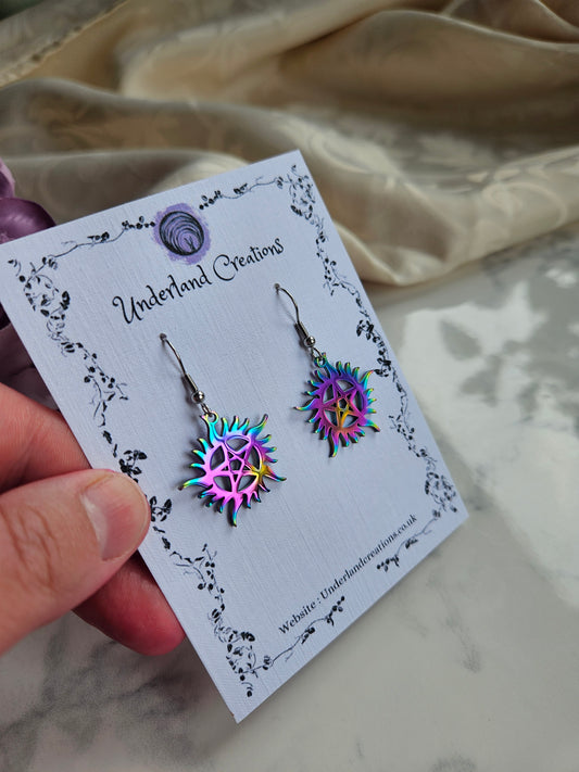 Rainbow Pentagram Sun Earrings