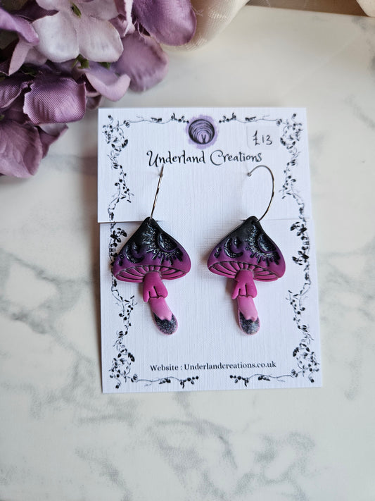 Celestial Mushroom Earrings in "Midnight Kiss"