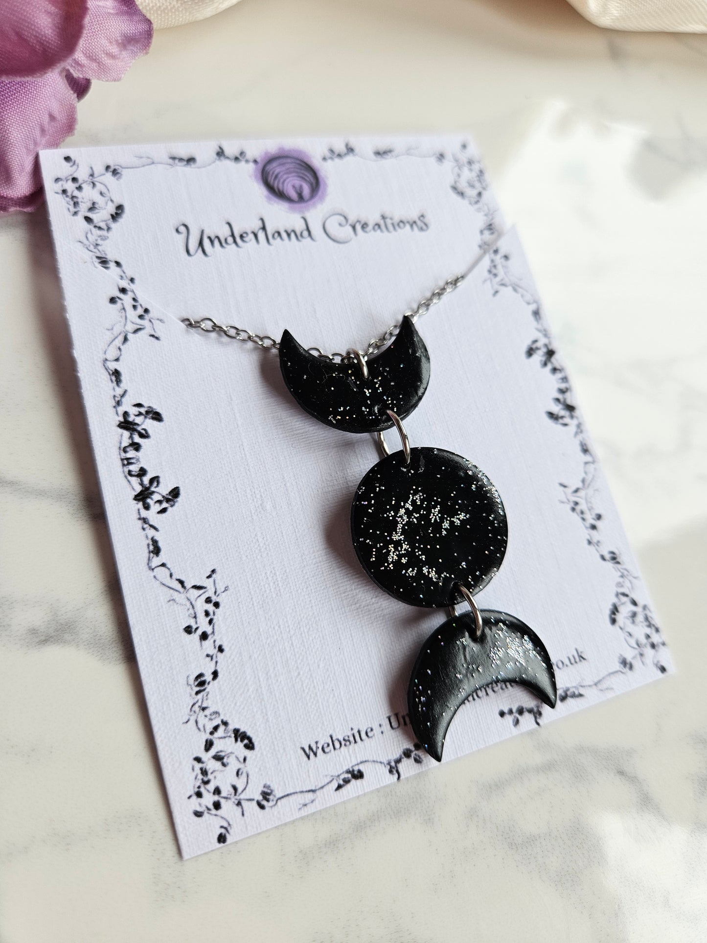 Black Sparkles Triple Moon Necklace