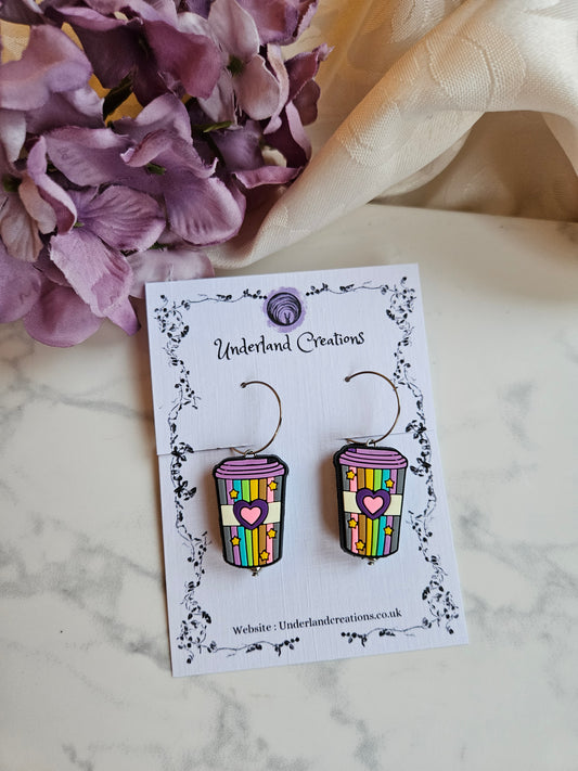 Silicone Rainbow Coffee Cup Earrings