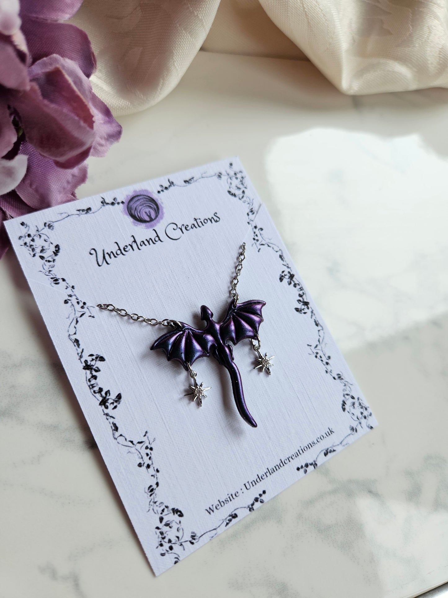 Medium Dragon Necklace in Metallic Purple/Blue