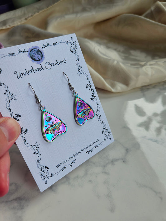 Rainbow Lunar Moth Planchette Earrings