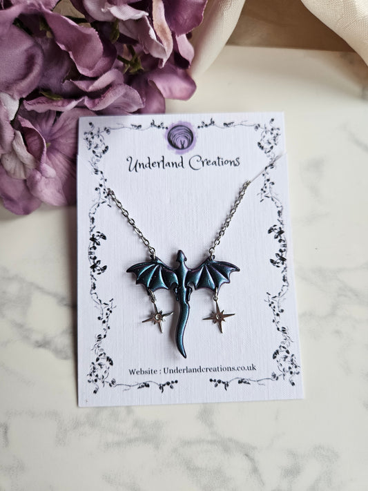 Medium Dragon Necklace in Metallic Purple/Blue