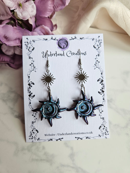 Sun and Moon Earrings in Metallic Blue to Purple