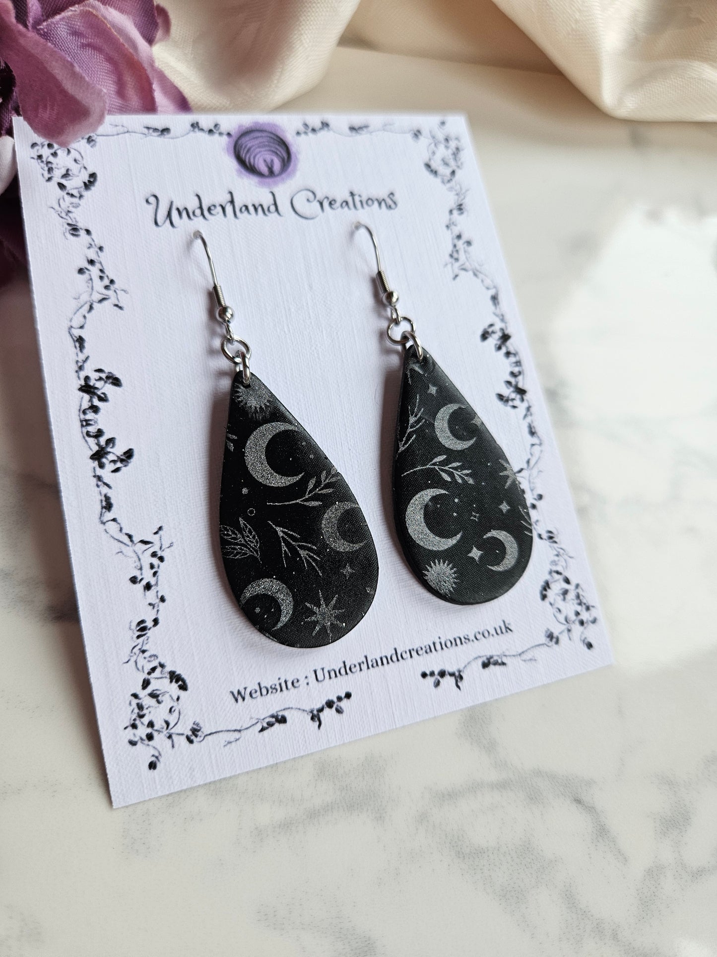 Celestial Droplet Earrings in "Black Sparkles"