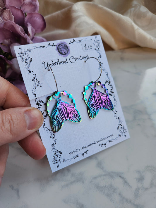 Rainbow Lunar Moth Earrings