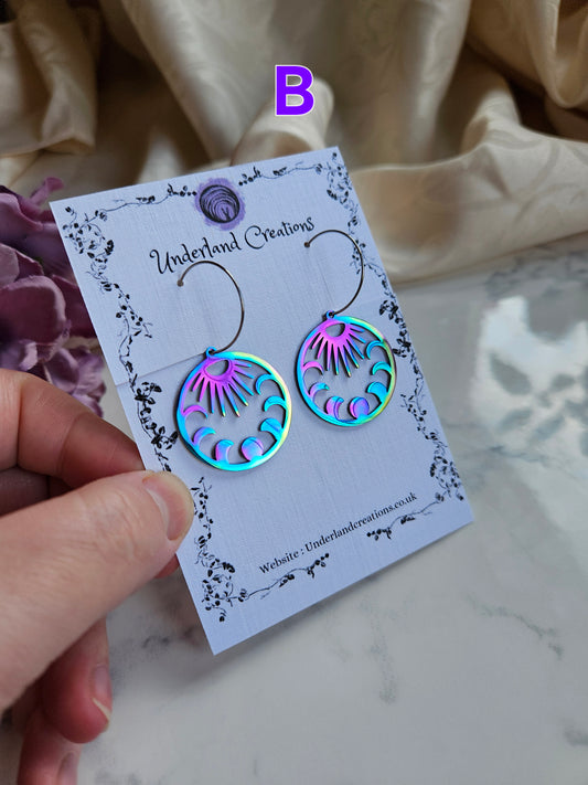 Rainbow Sun and Moon Phase Earrings