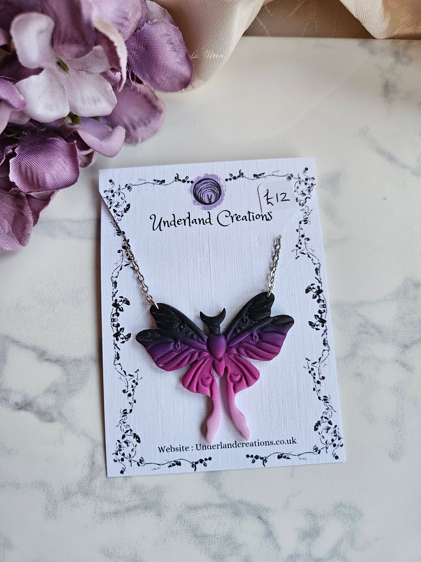 Lunar Moth Necklace in "Midnight Kiss"