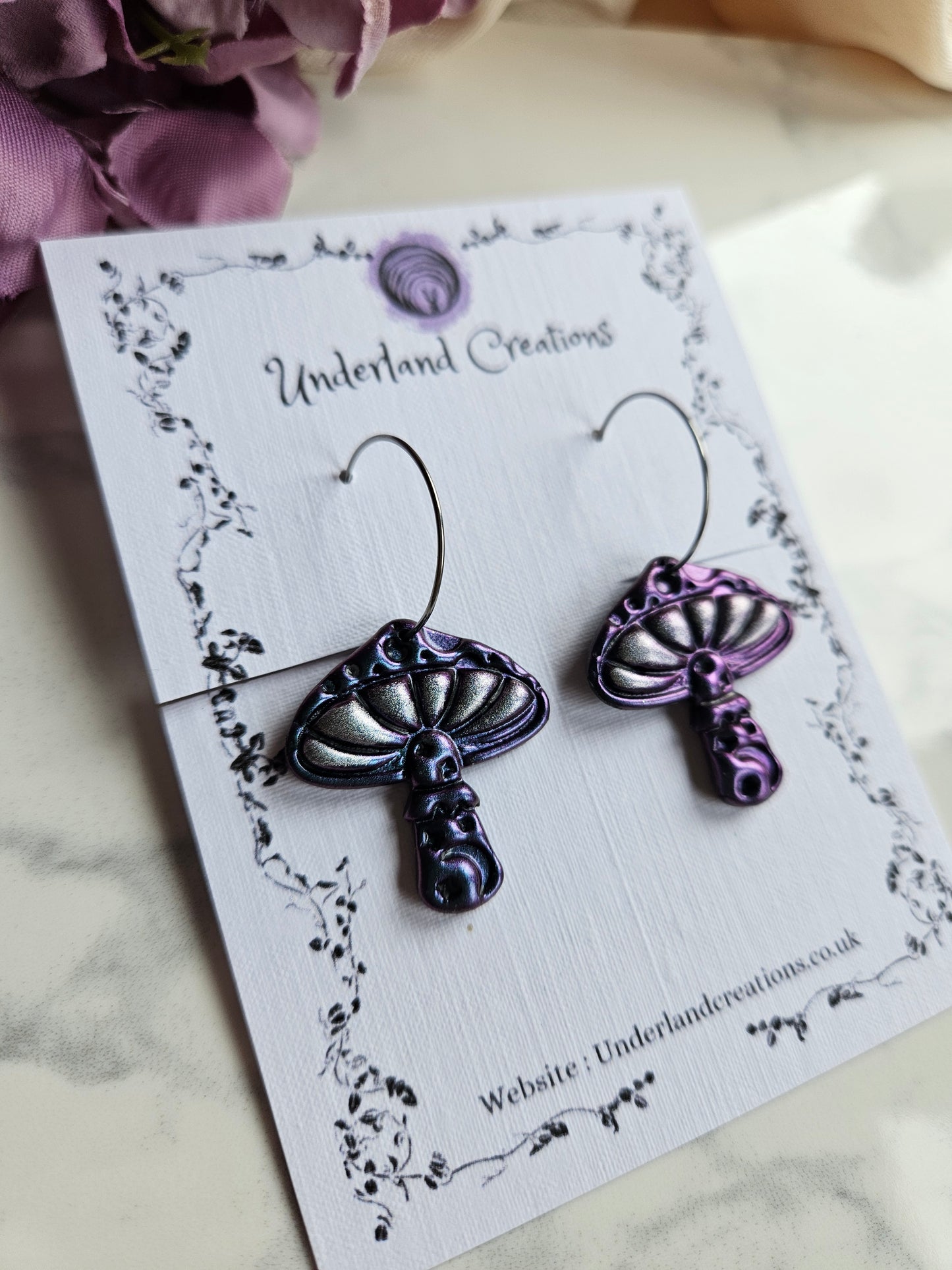 Lunar Toadstool Earrings in Metallic Purple/Blue