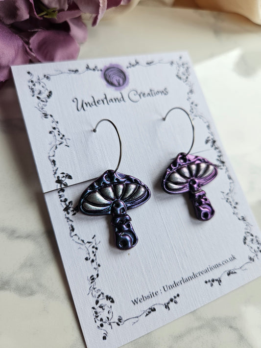 Lunar Toadstool Earrings in Metallic Purple/Blue