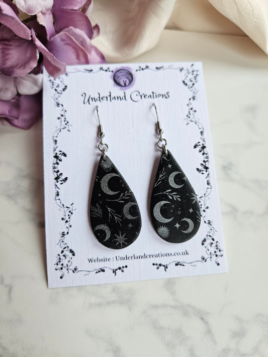 Celestial Droplet Earrings in "Black Sparkles"