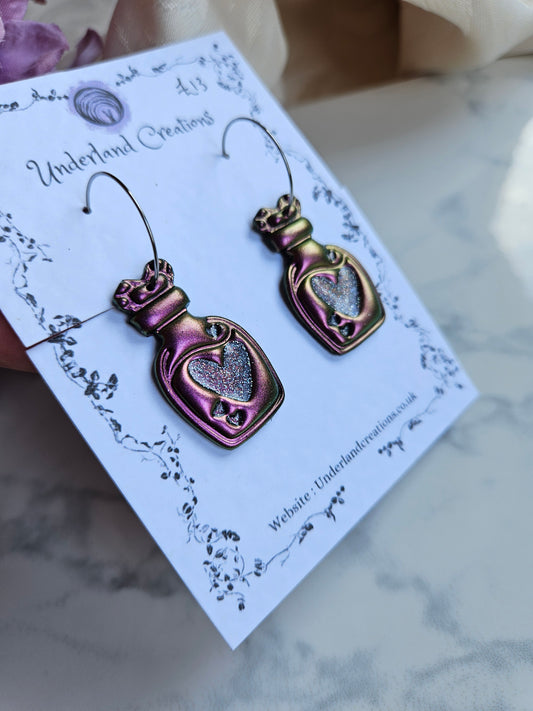 Heart Potion Bottles in Metallic Pink/Gold