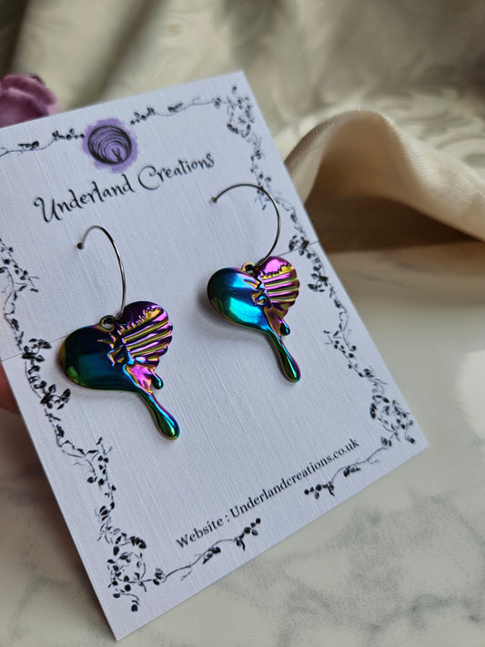 Rainbow Skeleton Heart Earrings