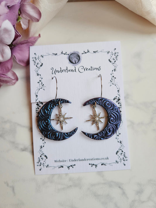 Swirly Moons in Metallic Deep Blue/Purple