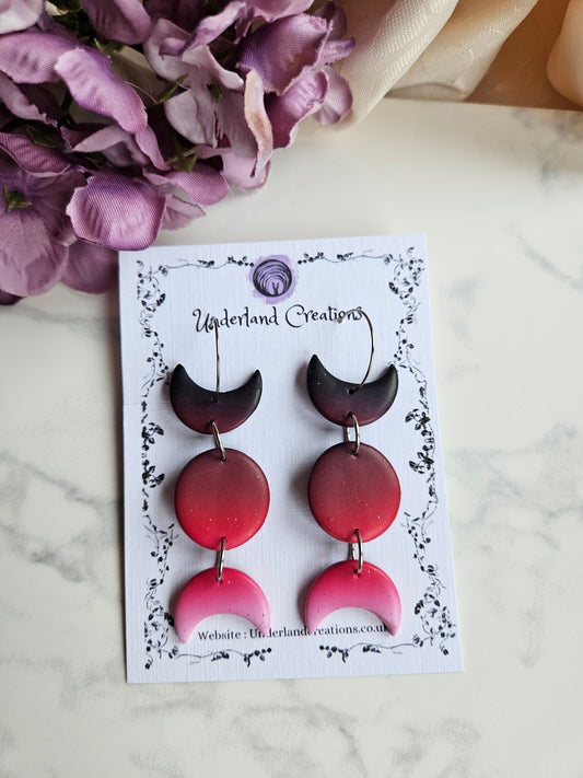 Triple Moon Earrings in "Cherry Bombe"