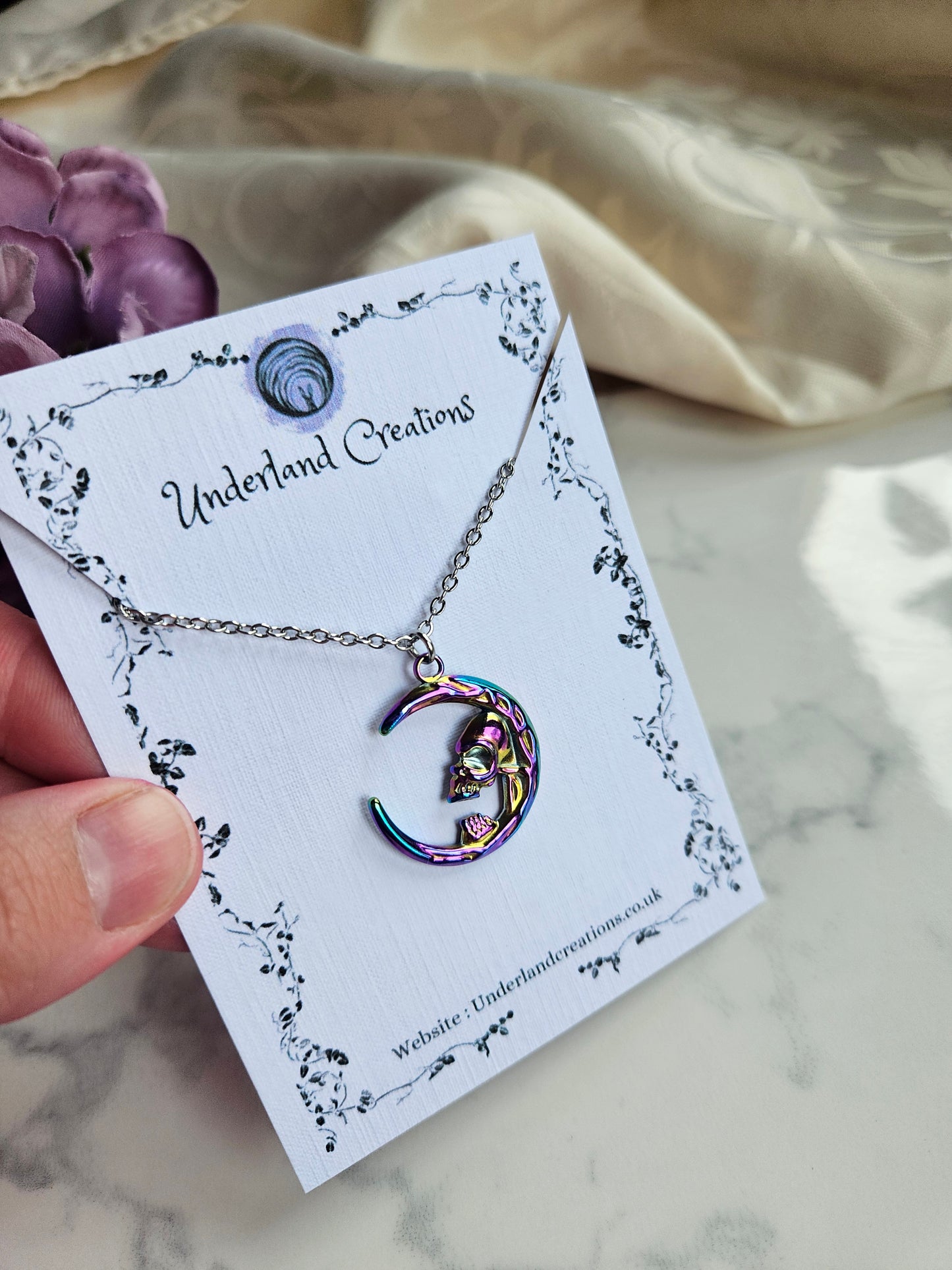 Rainbow Moon/Skull Necklace