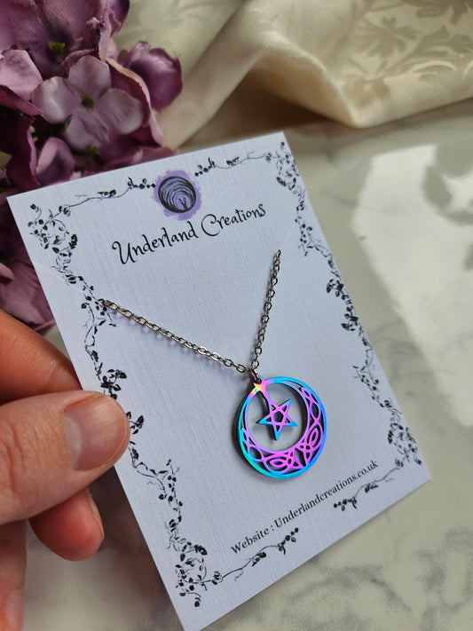 Rainbow Celtic Pentagram Necklace