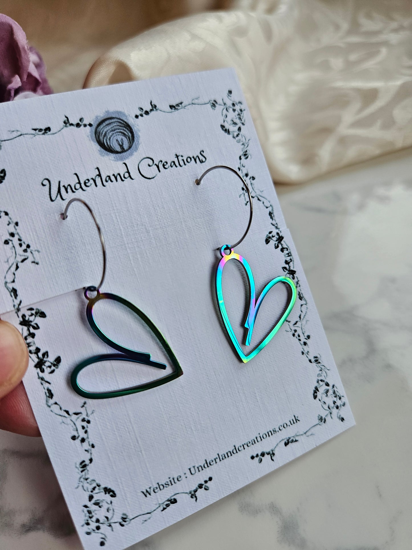 Rainbow Steel Heart Earrings