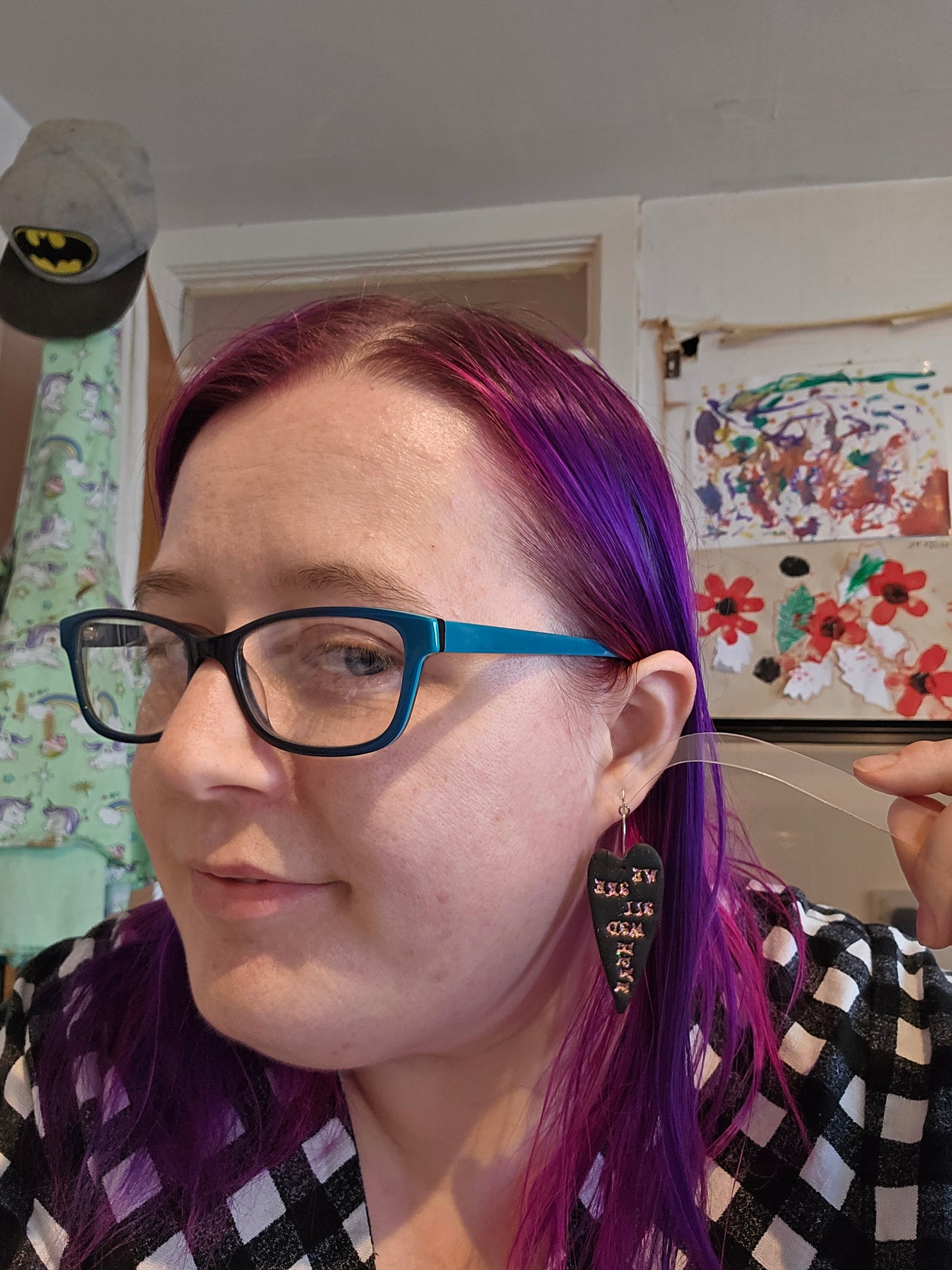 We're All Mad Here Earrings in "Black with Pink Sparkles"