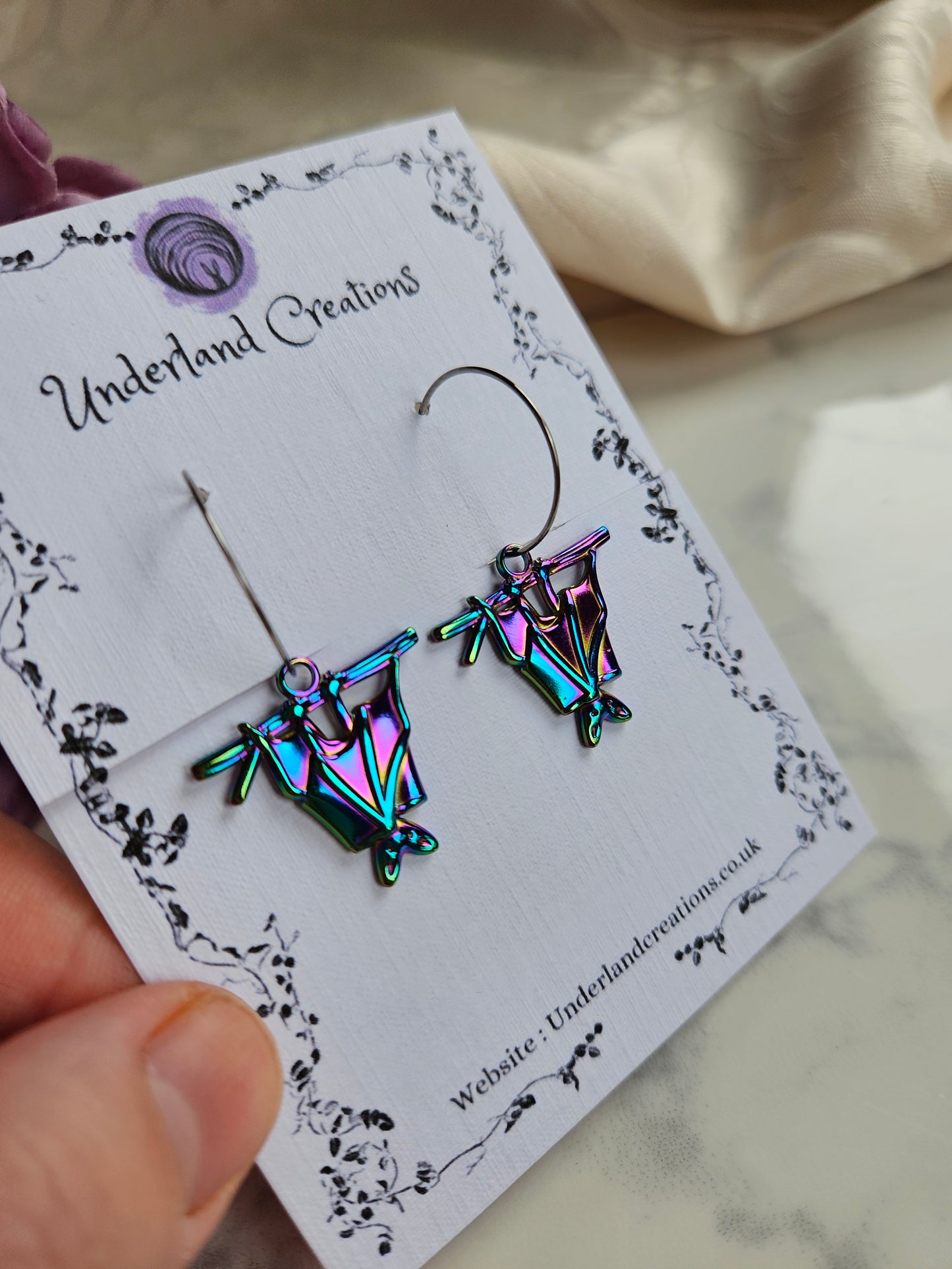 Rainbow Steel Hanging Bat Earrings