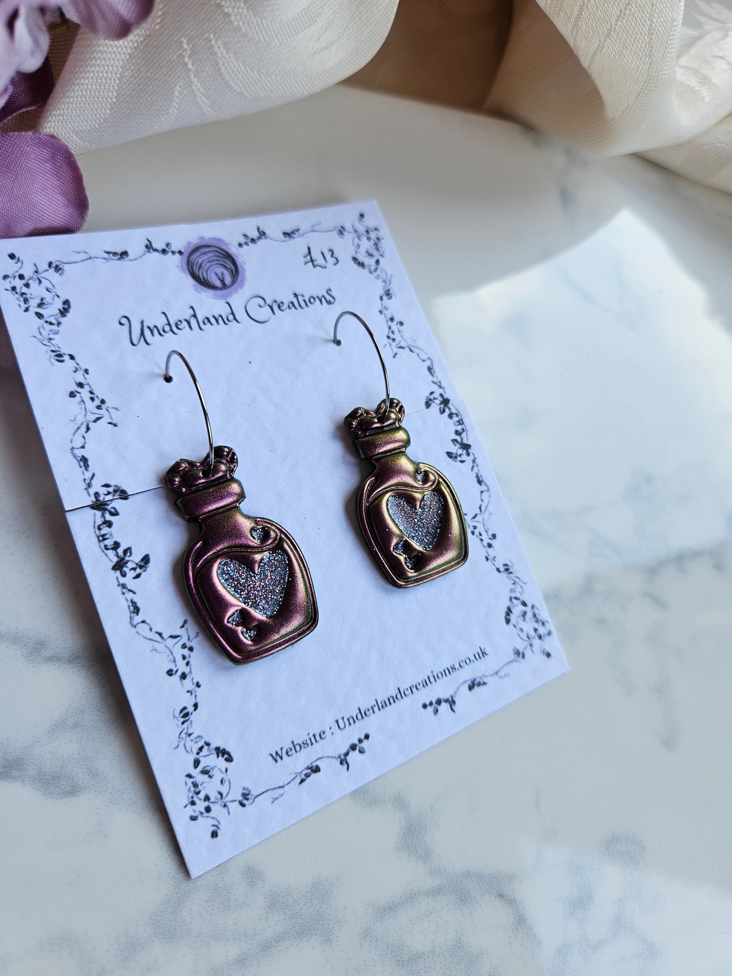 Heart Potion Bottles in Metallic Pink/Gold