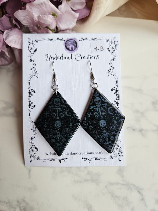 Skeleton Diamond Earrings in Black and Blue/Purple