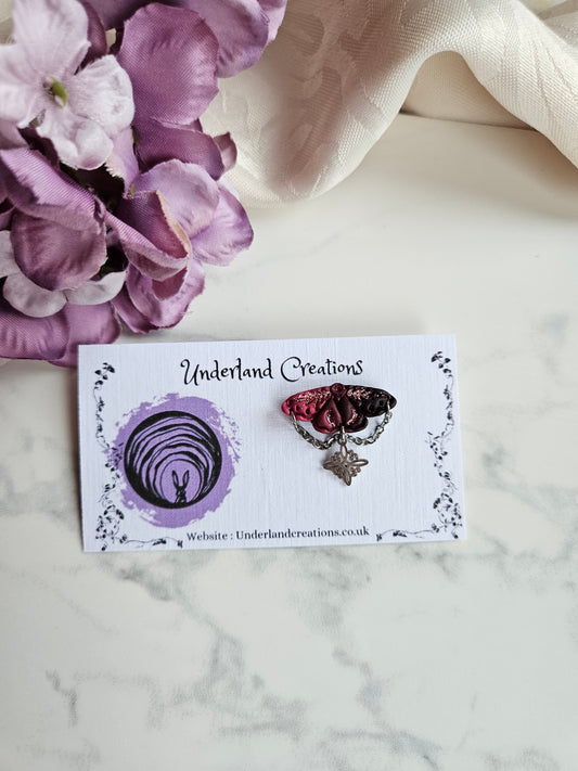 Mini Celestial Moth Badge in "Cherry Bombe"