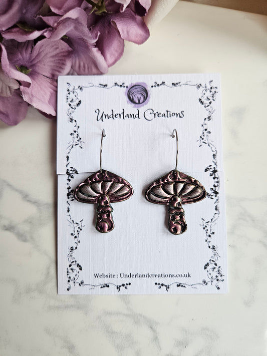 Lunar Toadstool Earrings in Metallic Pink/Gold