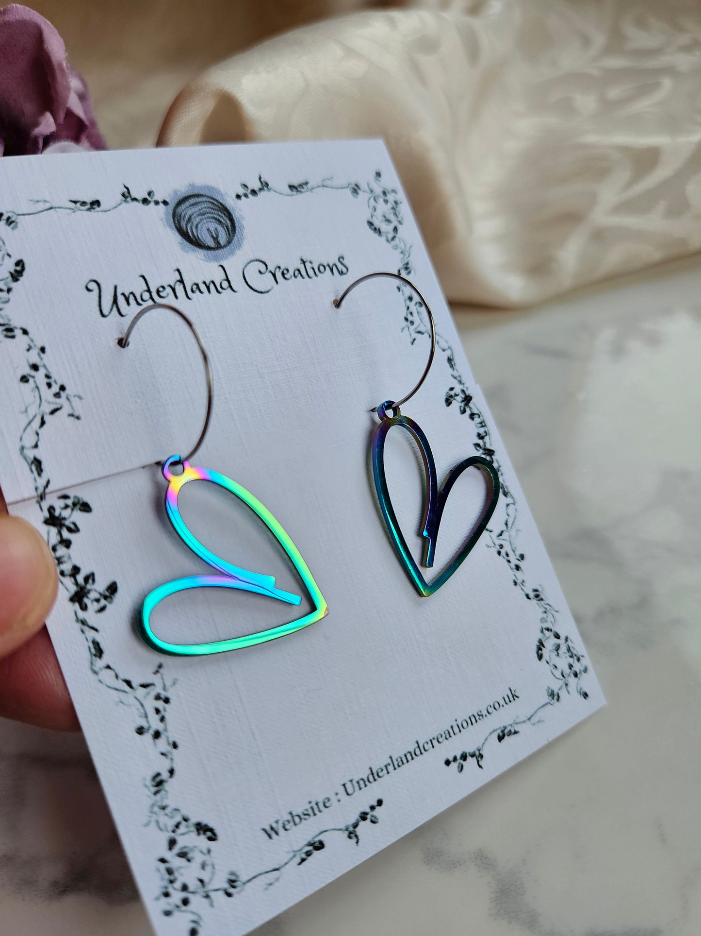 Rainbow Steel Heart Earrings