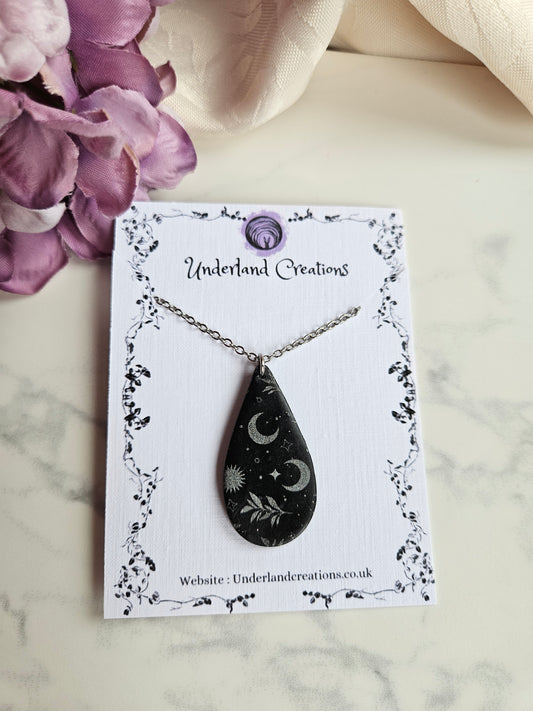 Celestial Droplet Necklace in Black Sparkles