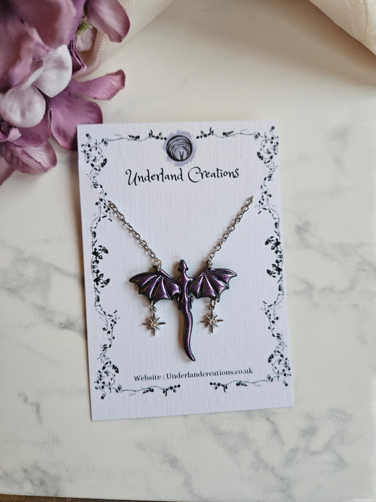 Medium Dragon Necklace in Metallic Purple/Antique Gold