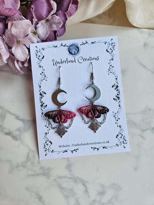Mini Celestial Moth Earrings in "Cherry Bombe"