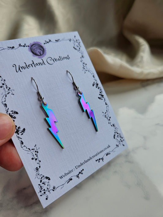 Rainbow Steel Lightning Bolt Earrings
