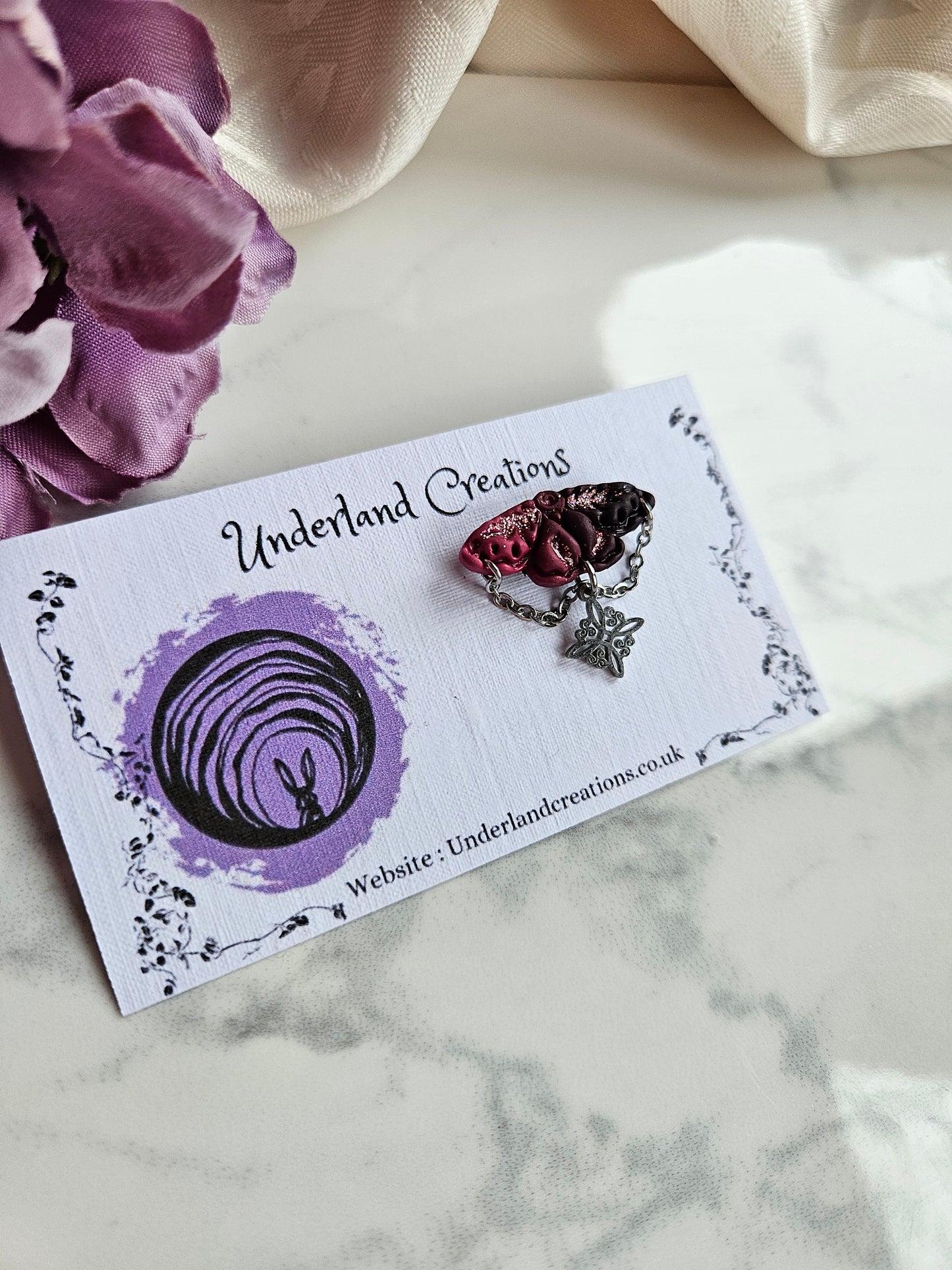 Mini Celestial Moth Badge in "Cherry Bombe"