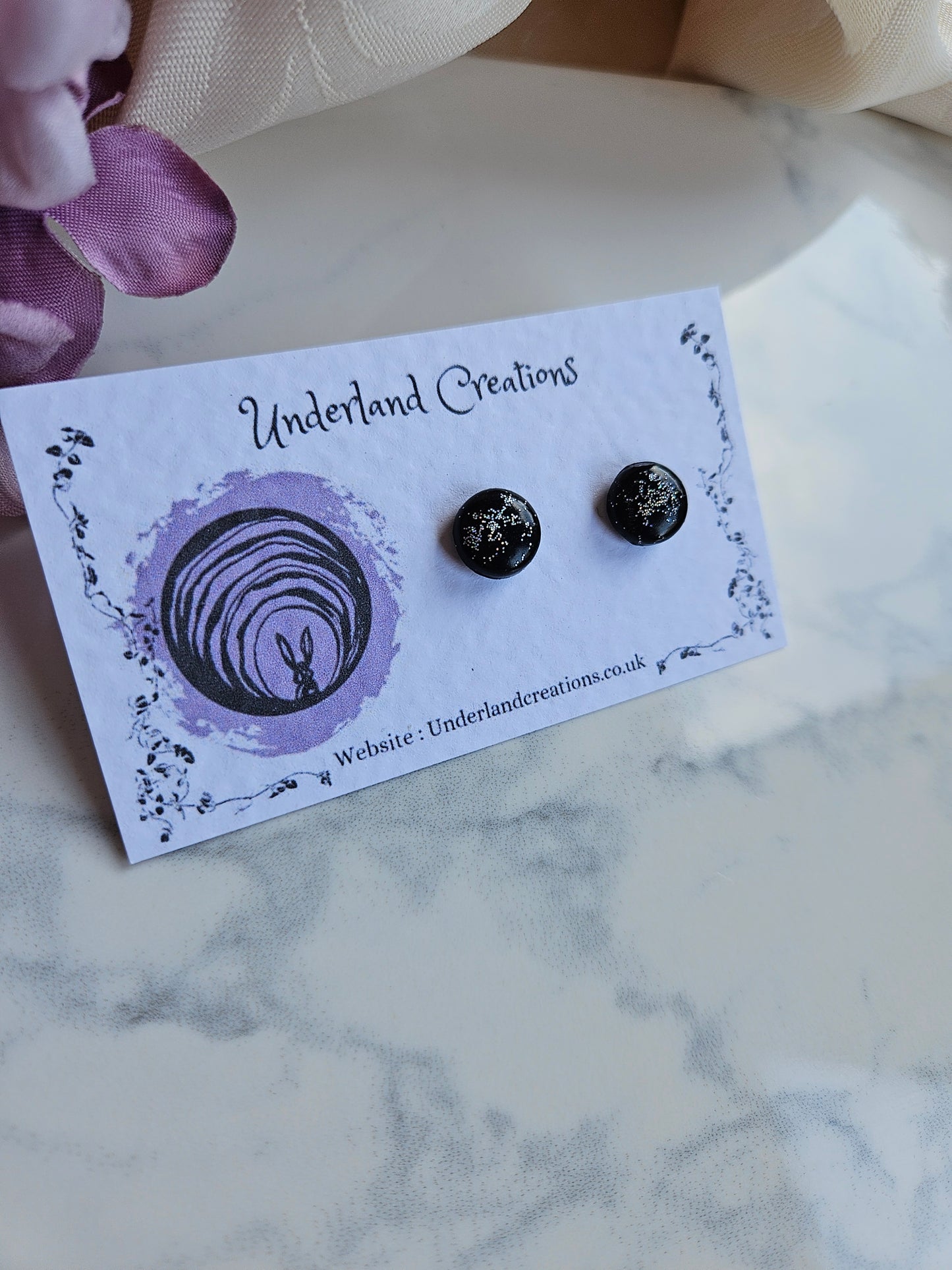 Round Studs in "Black Sparkles"