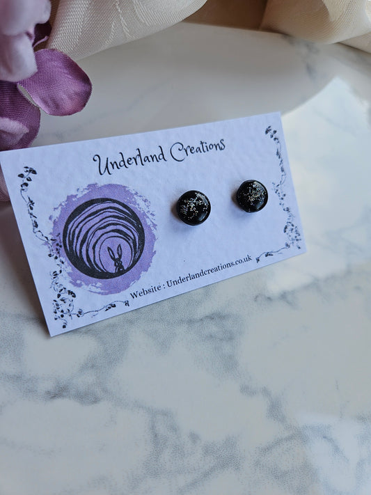 Round Studs in "Black Sparkles"
