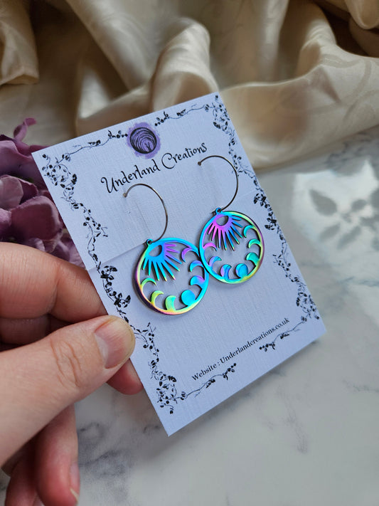 Rainbow Sun and Moon Phase Earrings