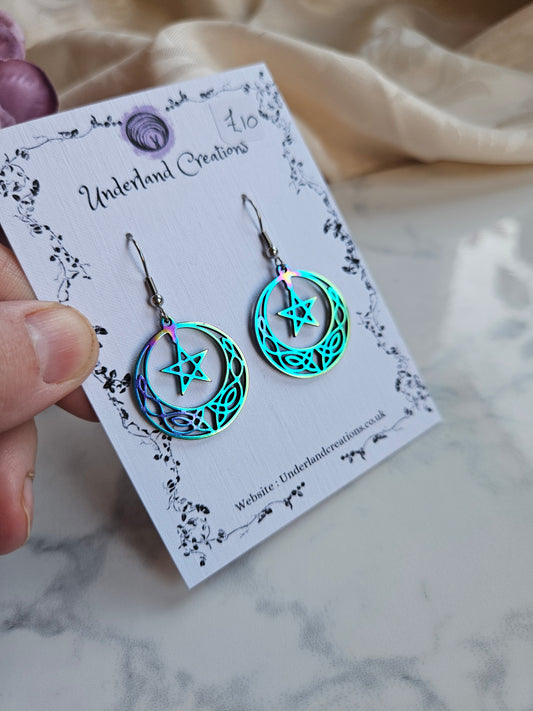 Rainbow Celtic Pentagram Earrings