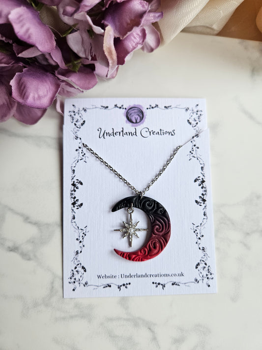 Swirly Moon Necklace in "Cherry Bombe"