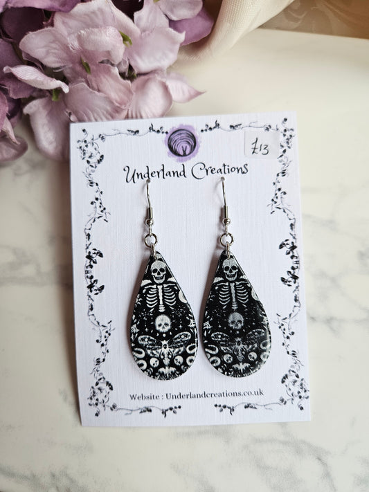 Skeleton Droplet Earrings in Black and White