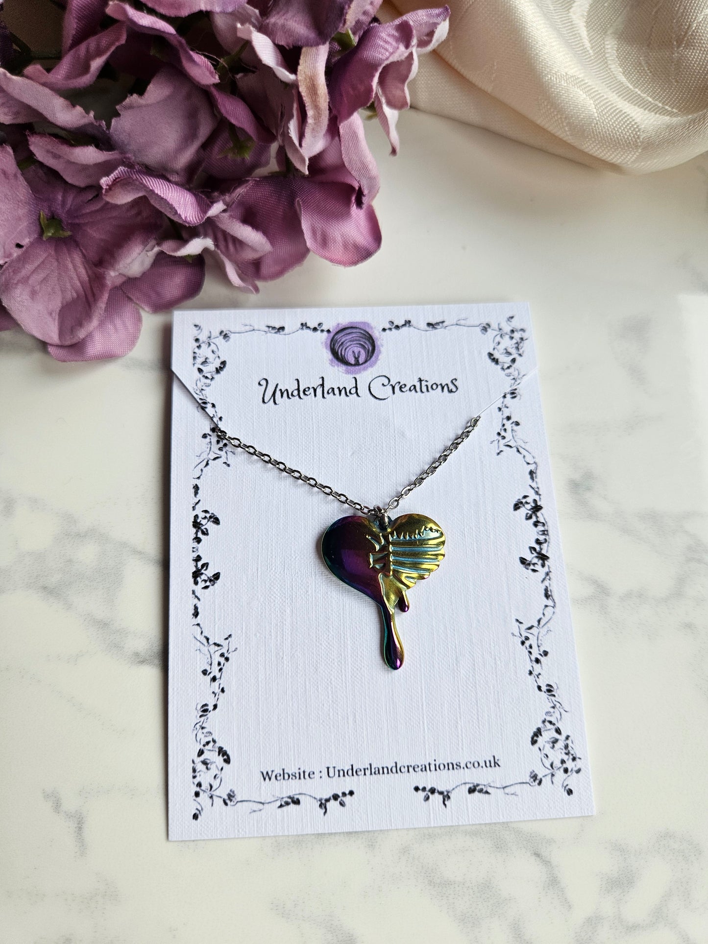 Rainbow Skeleton Heart Necklace